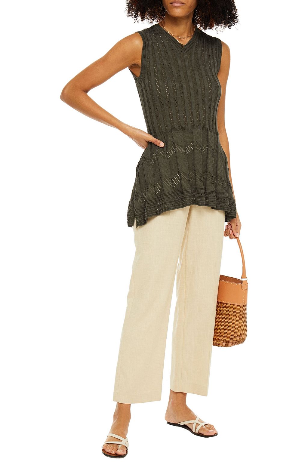 M MISSONI Pleated pointelle-knit peplum top