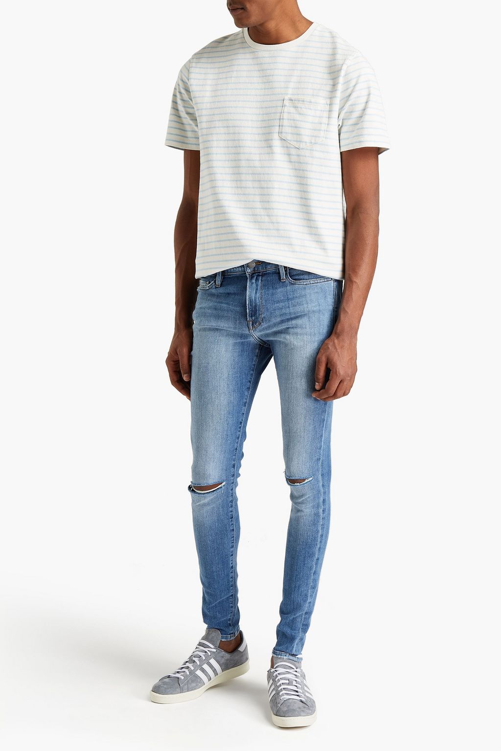 FRAME Skinny-fit distressed faded denim jeans