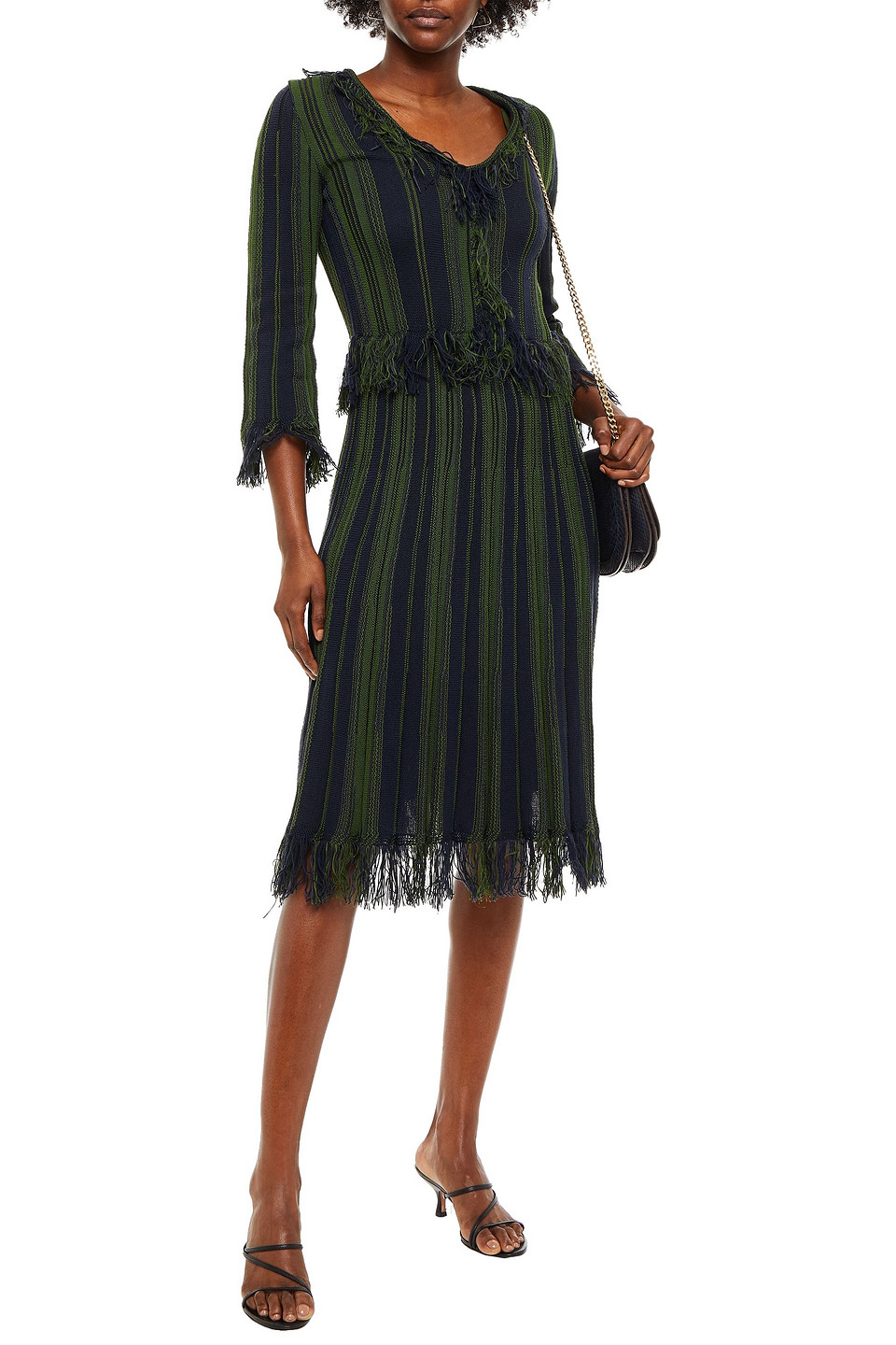 M Missoni Frayed Striped Cotton-blend Midi Dress In Blue