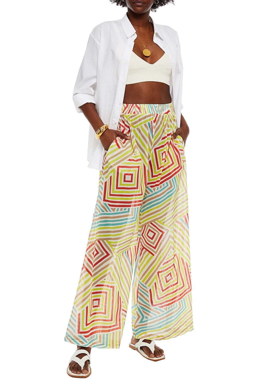 M MISSONI Printed cotton-voile wide-leg pants