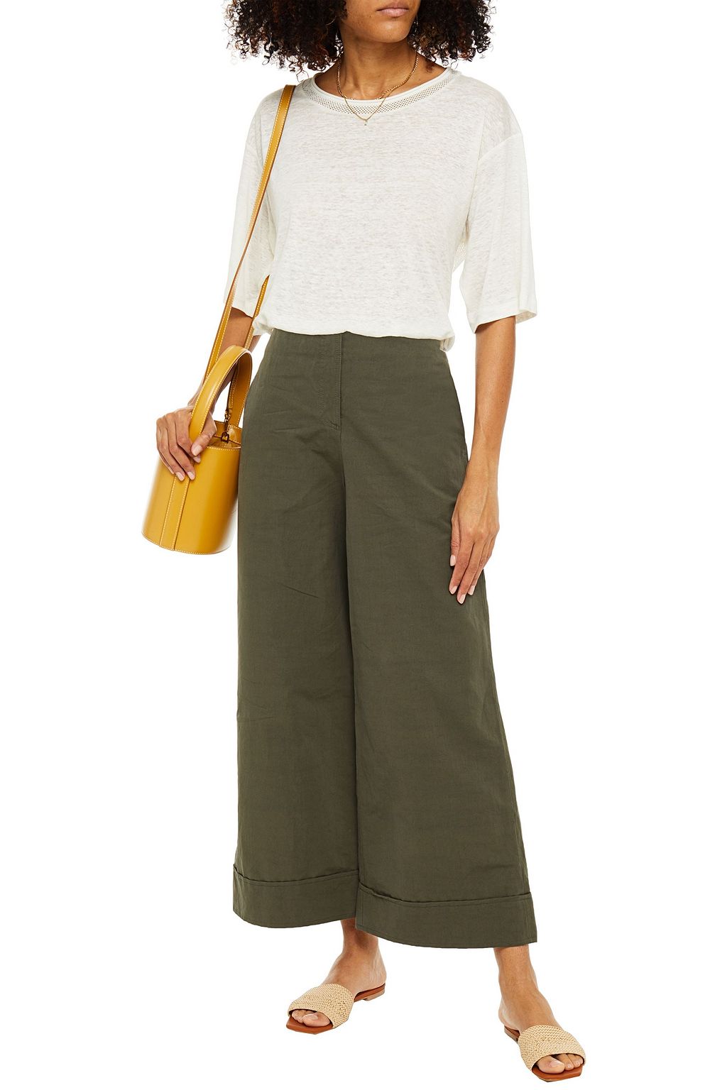M MISSONI Cropped cotton and ramie-blend faille wide-leg pants