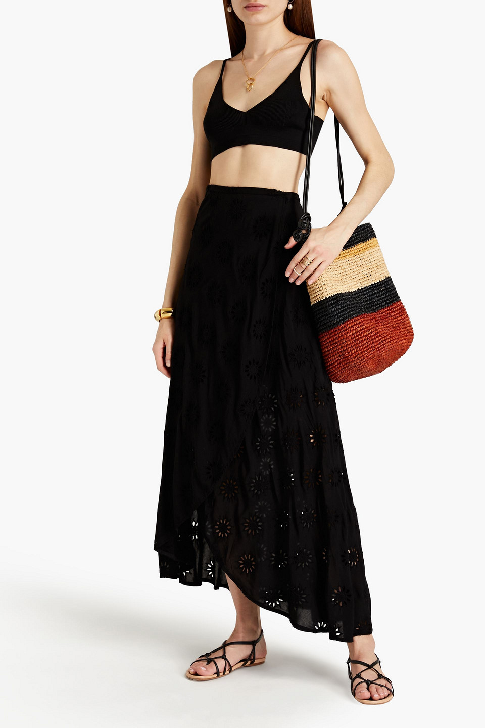 Vix Paula Hermanny June Broderie Anglaise Voile Midi Wrap Skirt In Black