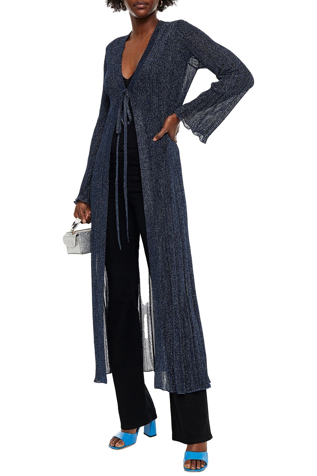 M MISSONI Pointelle-trimmed metallic crochet-knit cardigan
