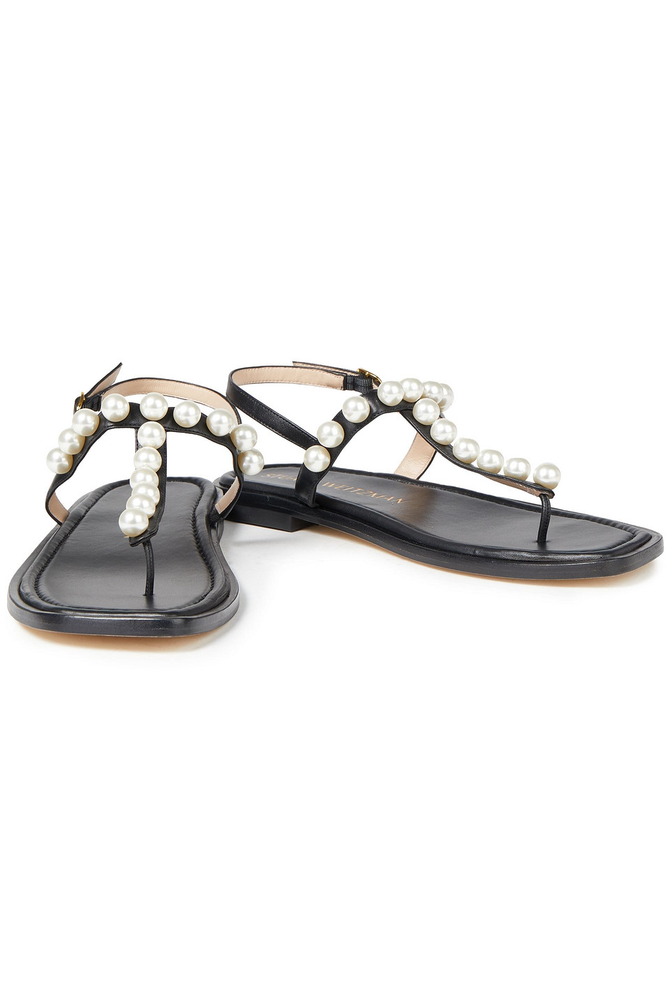 Stuart Weitzman Goldie Faux Pearl-embellished Leather Sandals