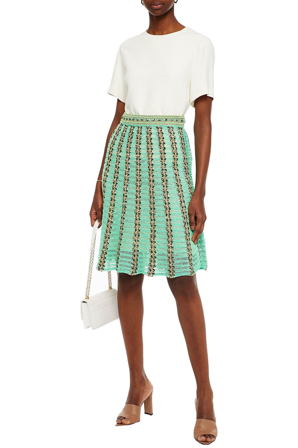 M MISSONI Metallic crochet-knit cotton-blend skirt
