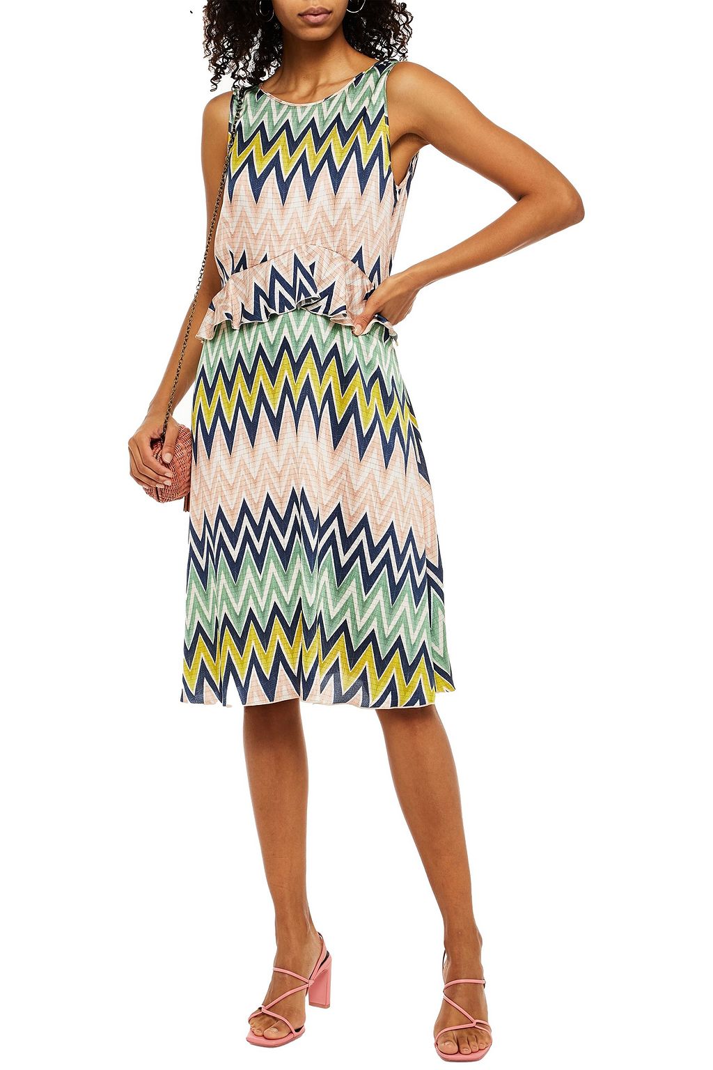 M MISSONI Ruffle-trimmed printed satin-crepe dress
