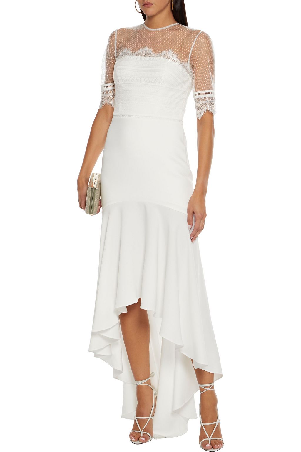 CATHERINE DEANE Jenna asymmetric lace and cady midi dress