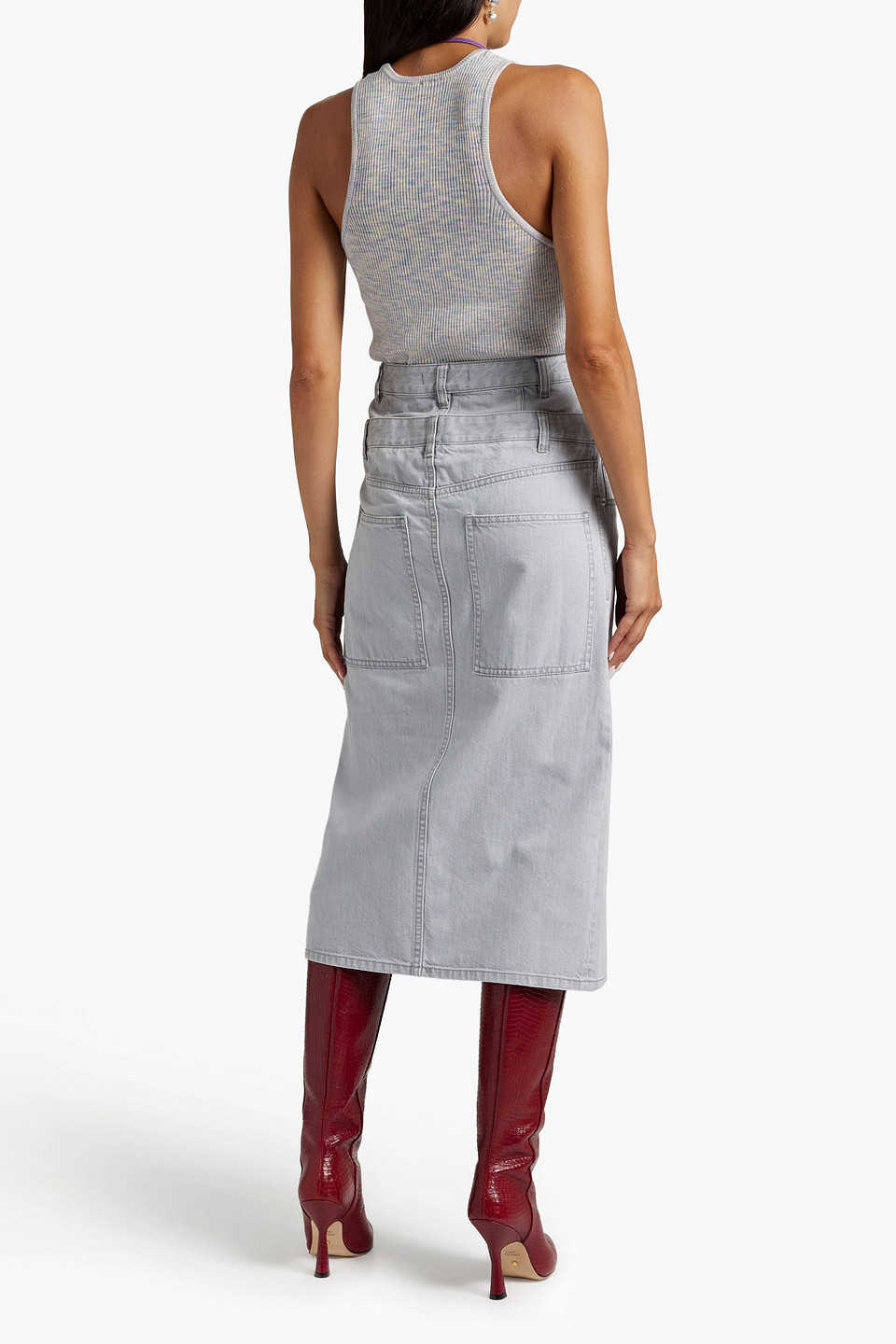  Tibi - Paneled Denim Midi Skirt - Gray - 24 
