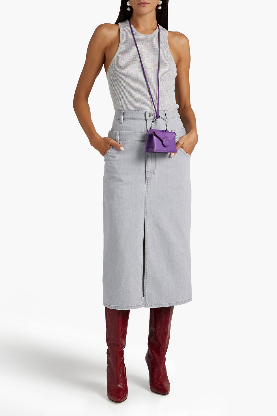  Tibi - Paneled Denim Midi Skirt - Gray - 24 