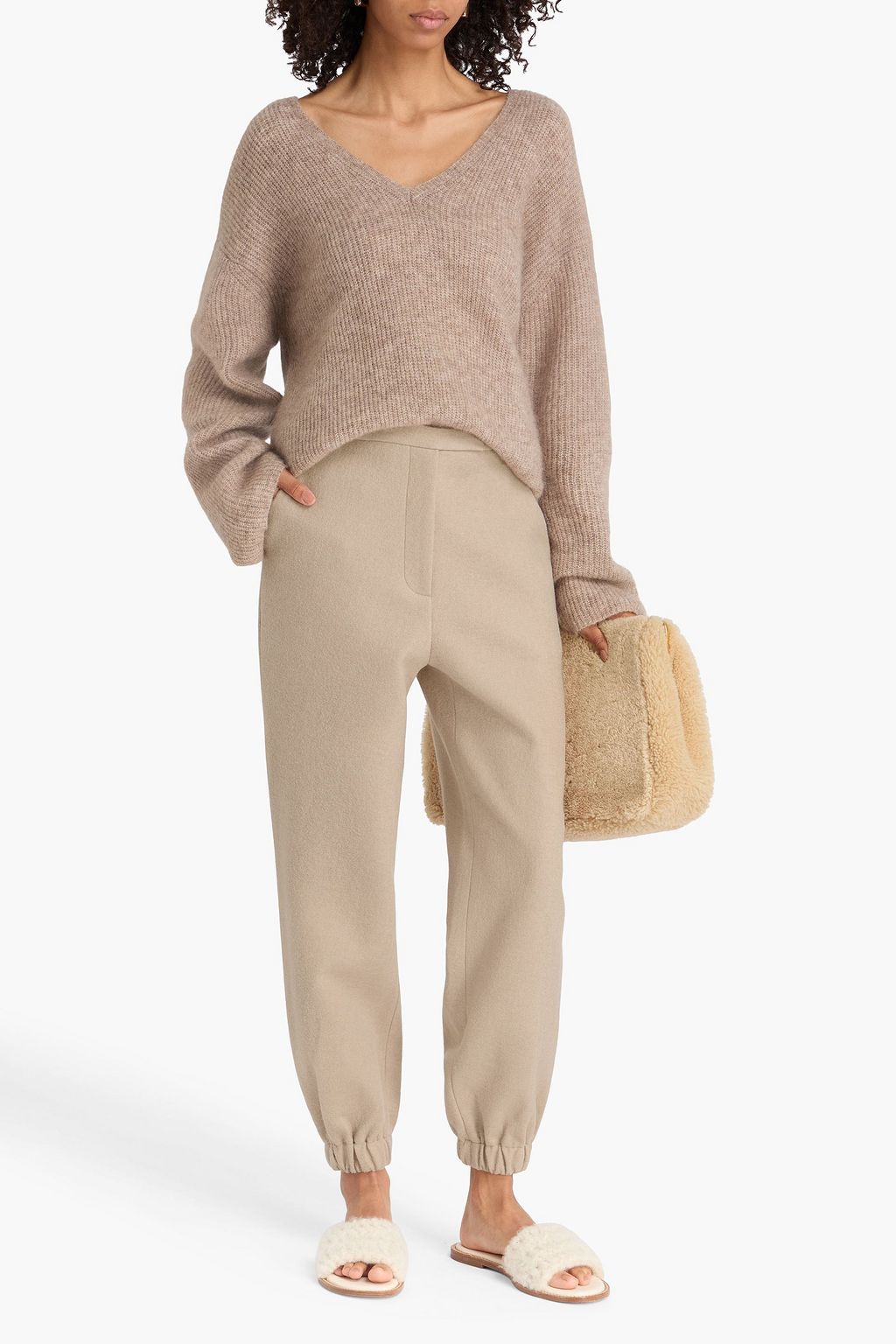 THE FRANKIE SHOP ウール混フェルト クロップド テーパードパンツ
