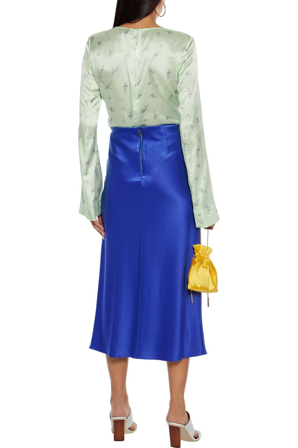 ALICE + OLIVIA Alene button-detailed satin-crepe midi skirt