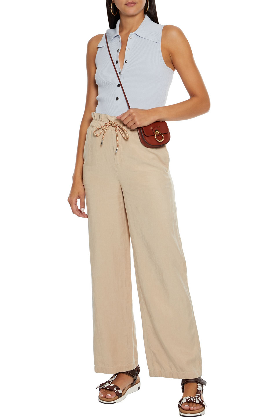 Alice And Olivia Henry Lyocell, Linen And Cotton-blend Twill Wide-leg Pants In Cream