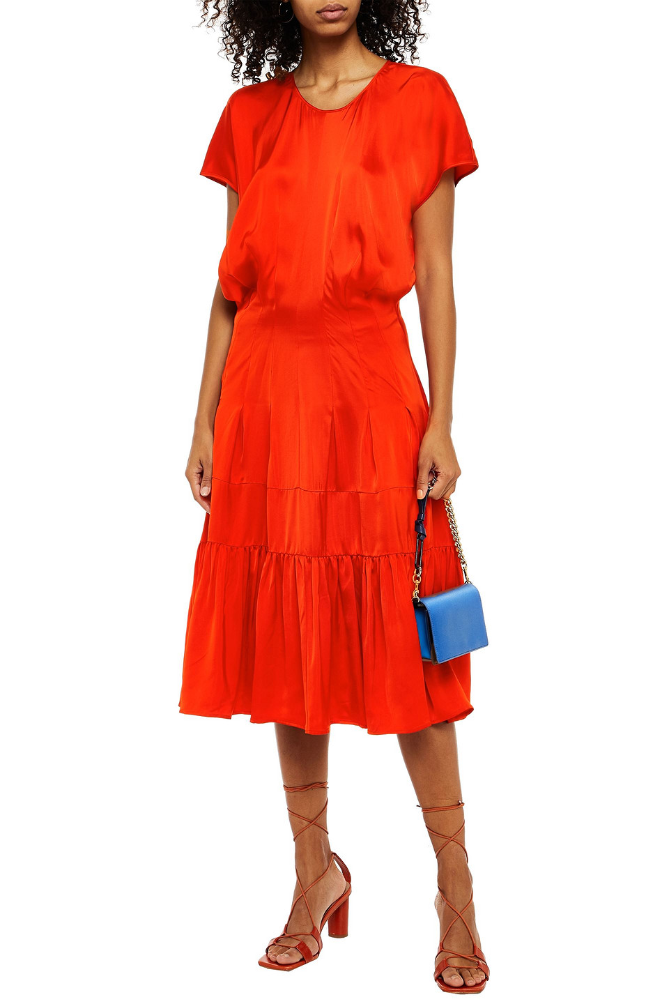 M Missoni Pleated Satin Midi Dress In Tomato Red