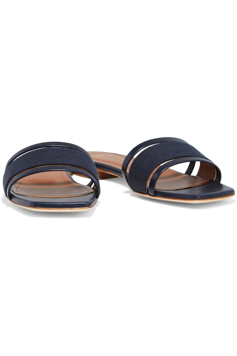 Malone Souliers Demi Leather-trimmed Canvas Slides In Midnight Blue
