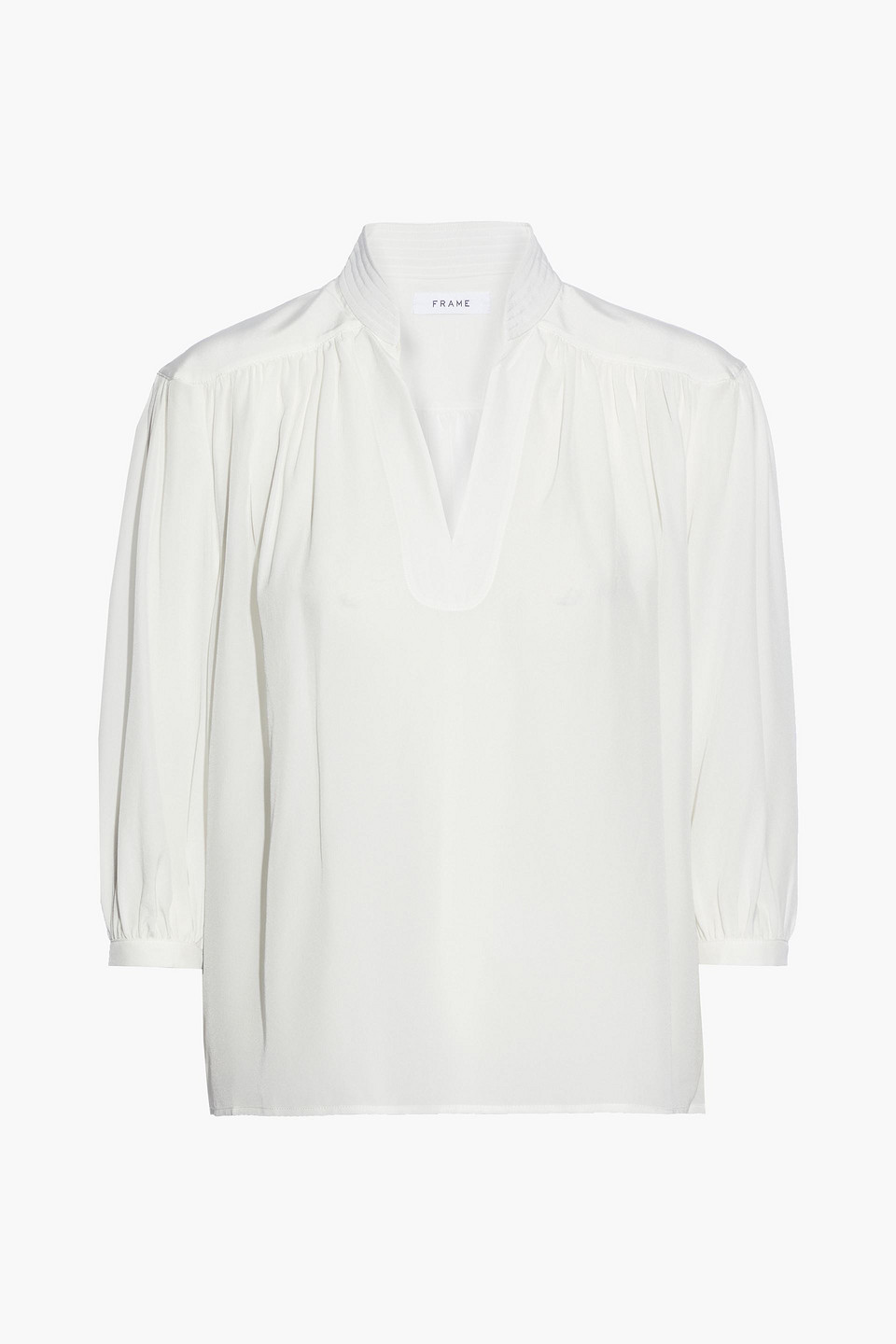 frame - cali gathered silk crepe de chine blouse - white - l