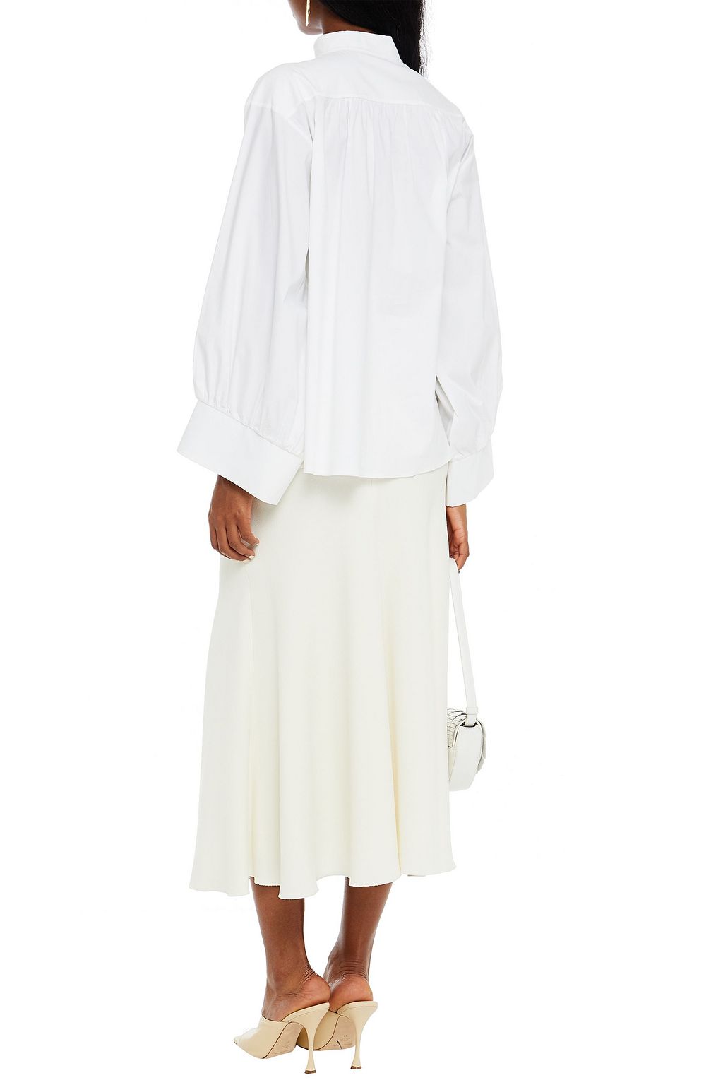 PIECE OF WHITE Harriet gathered stretch-cotton poplin shirt