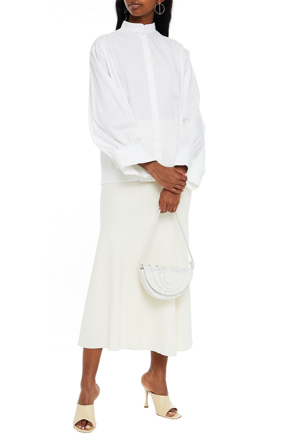 PIECE OF WHITE Harriet gathered stretch-cotton poplin shirt
