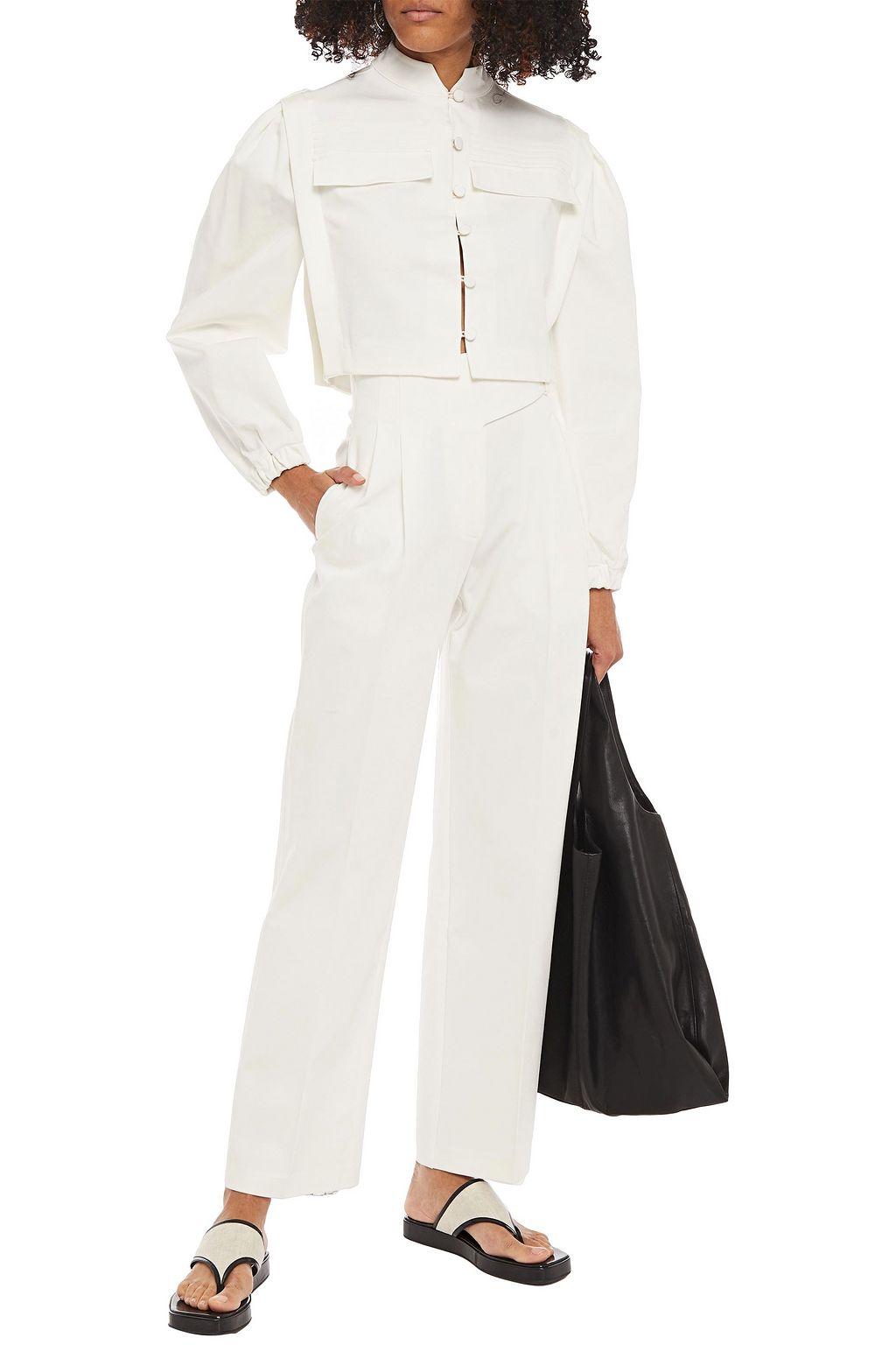 PIECE OF WHITE Selena pleated stretch-gabardine jacket