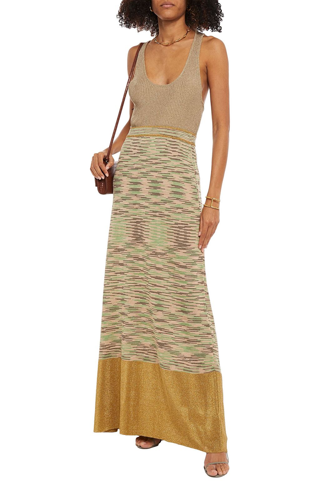 M MISSONI Metallic-paneled crochet-knit maxi skirt