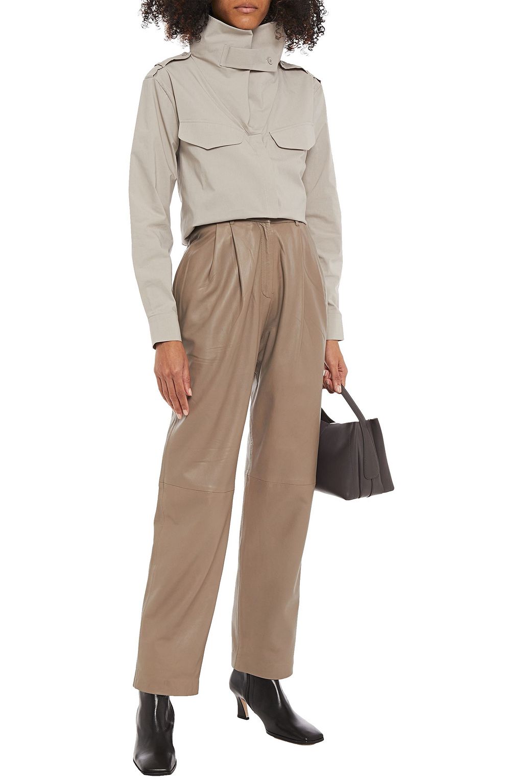 PIECE OF WHITE Emily pleated stretch-cotton poplin shirt