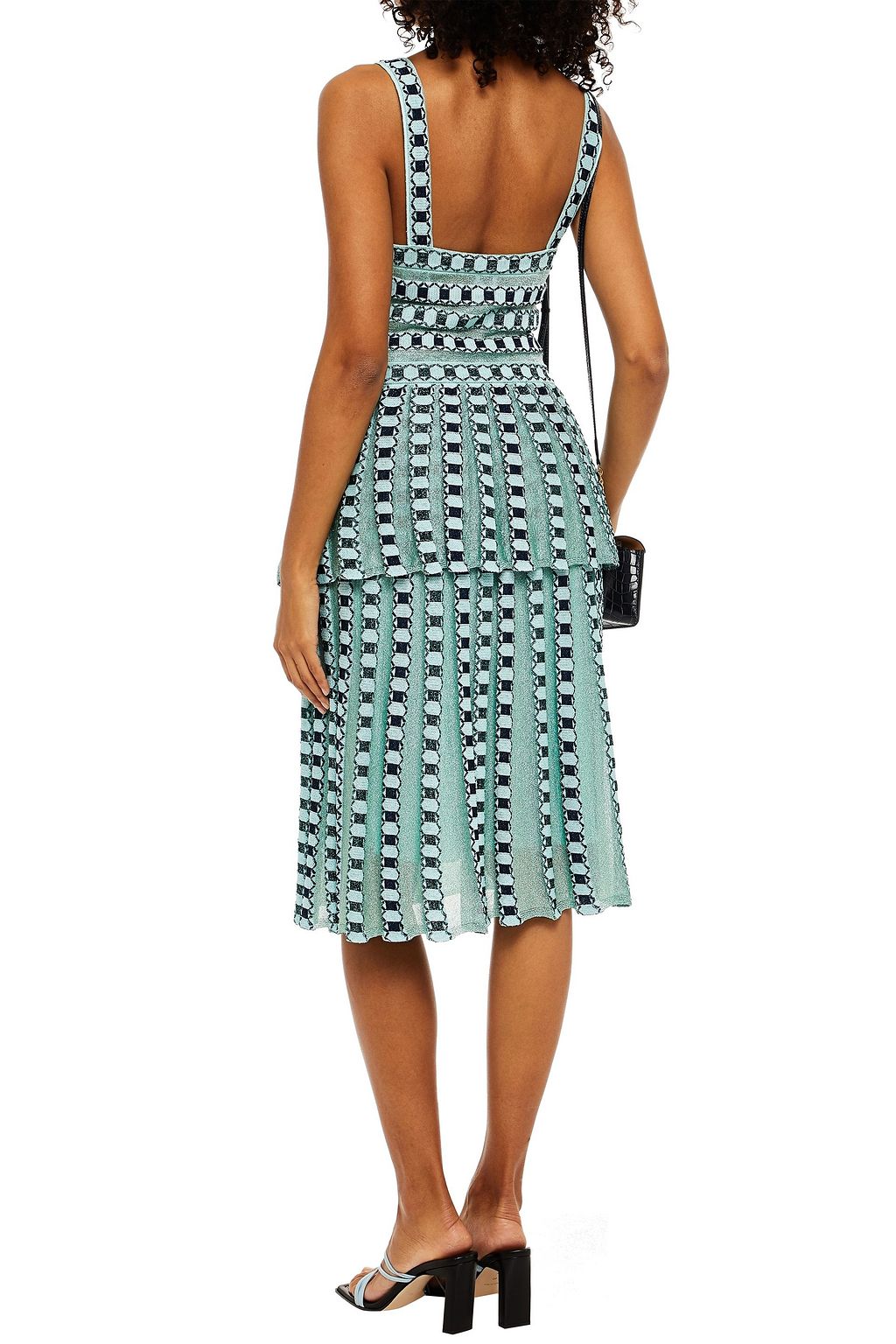 M MISSONI Pleated metallic crochet-knit peplum top
