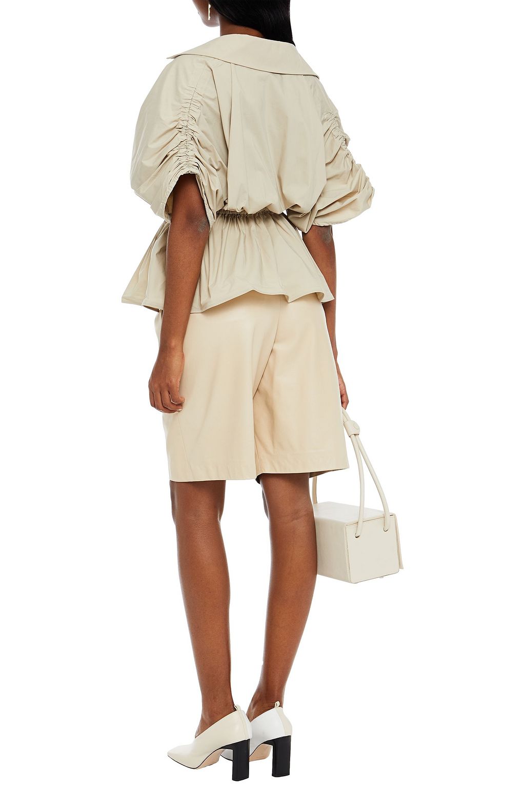 PIECE OF WHITE Madeleine gathered stretch cotton-poplin top