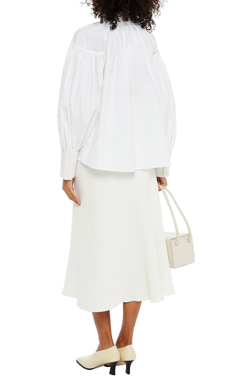 PIECE OF WHITE Cara gathered cotton-blend poplin blouse