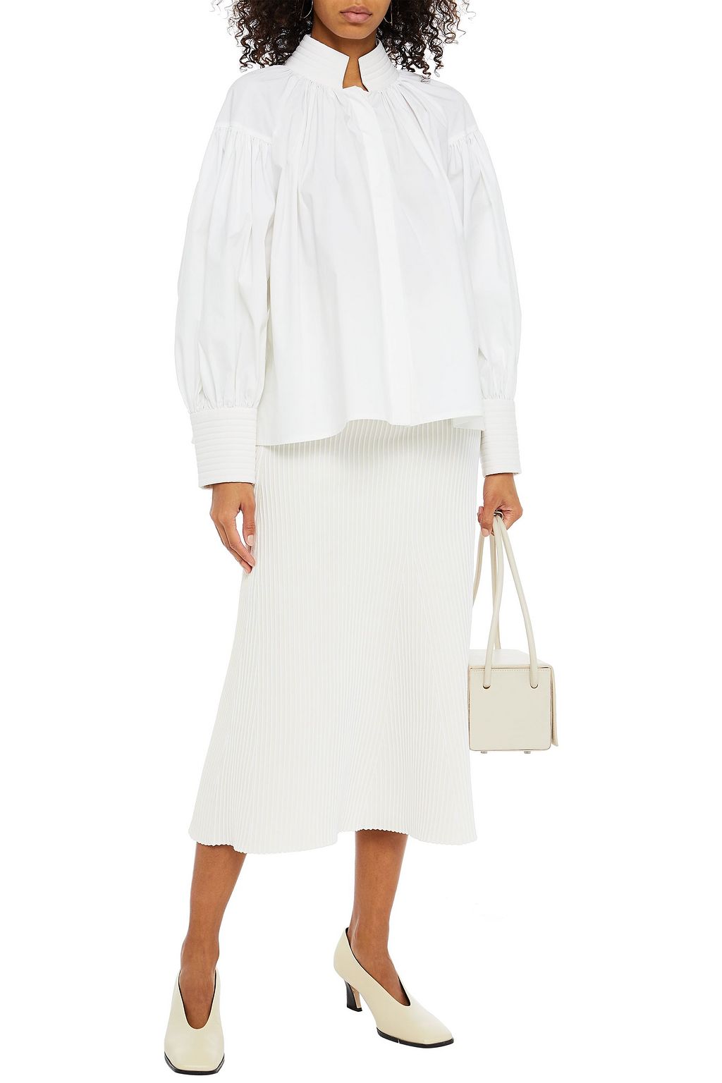 PIECE OF WHITE Cara gathered cotton-blend poplin blouse