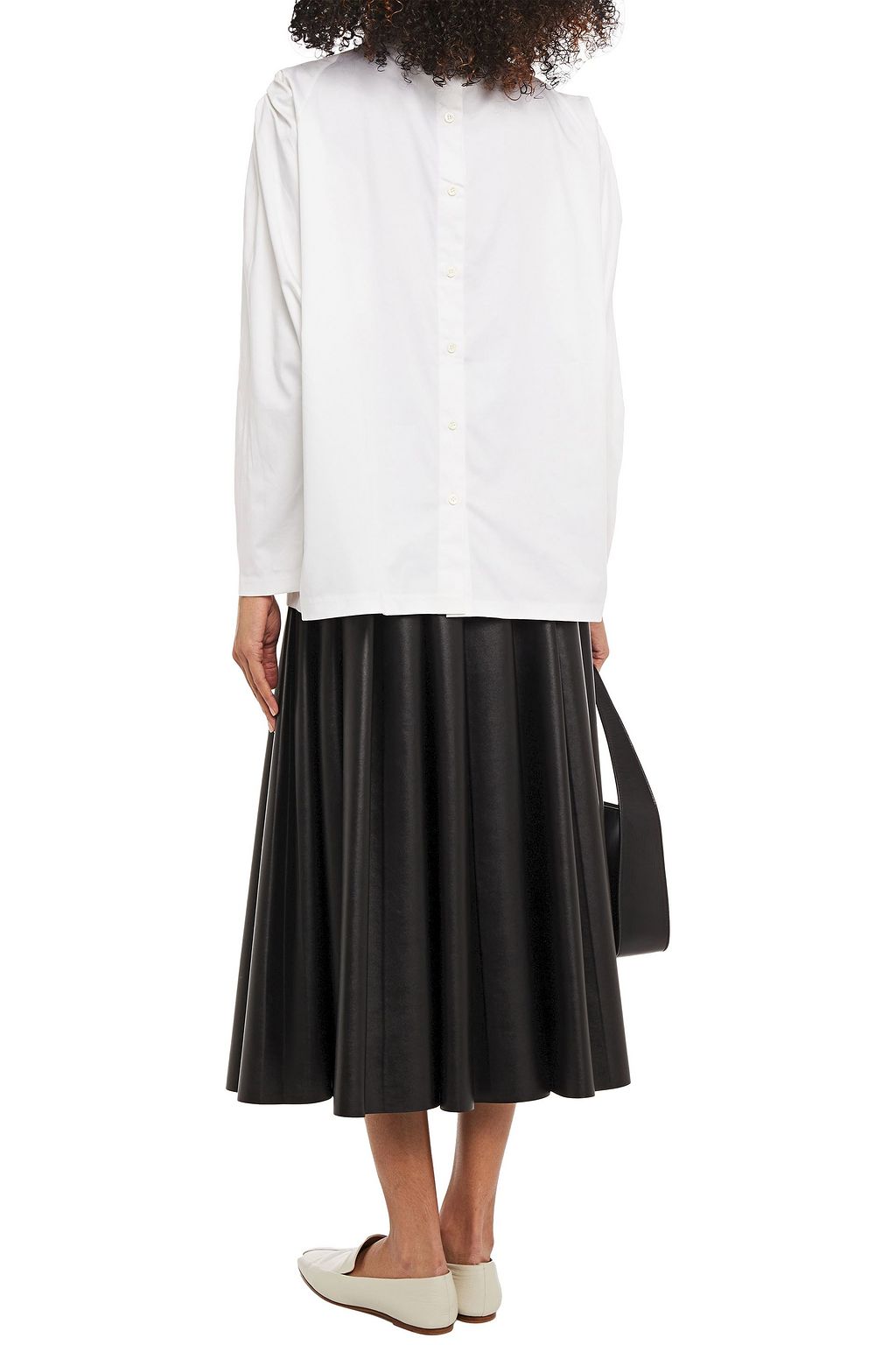PIECE OF WHITE Miley pleated stretch-cotton poplin top