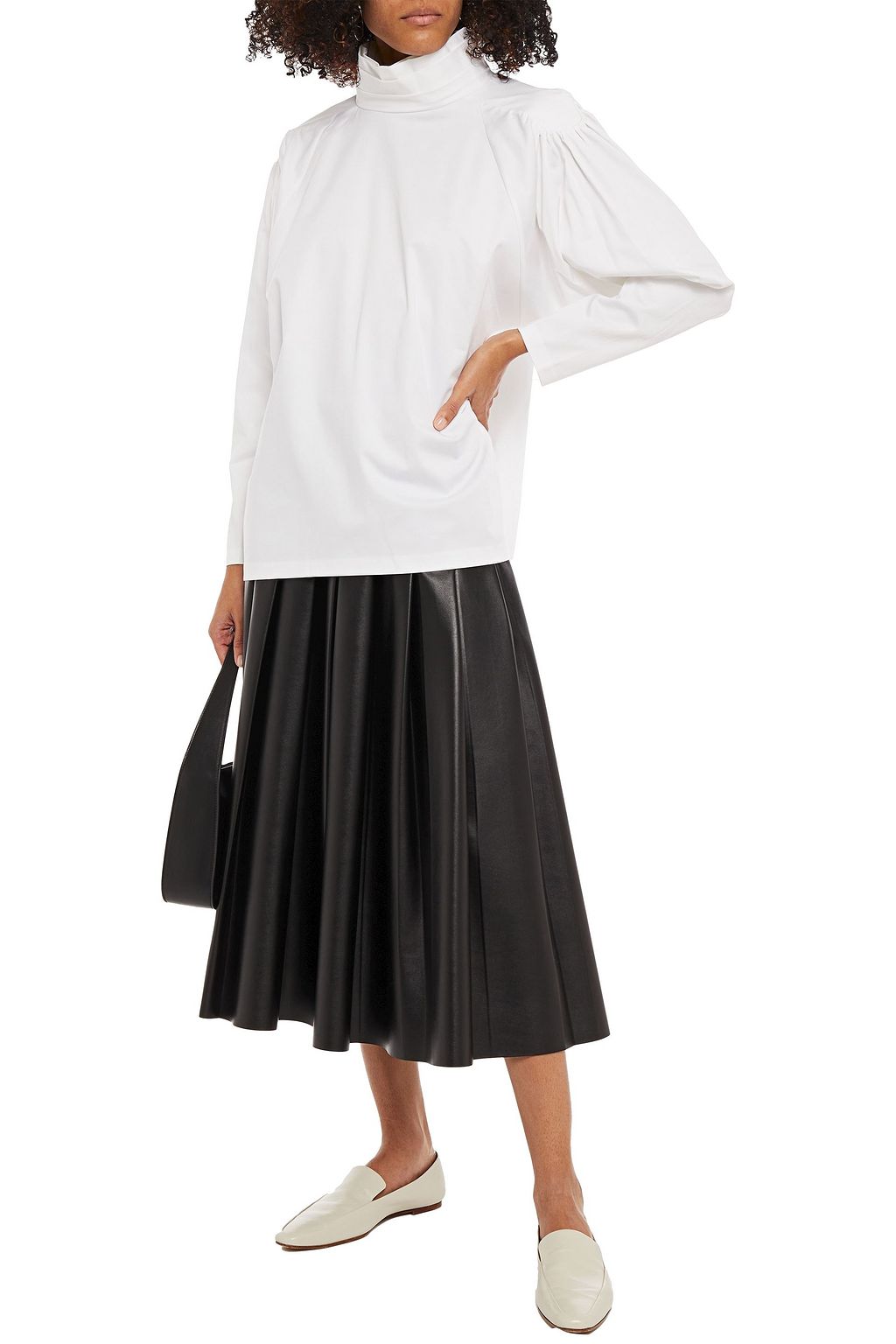 PIECE OF WHITE Miley pleated stretch-cotton poplin top