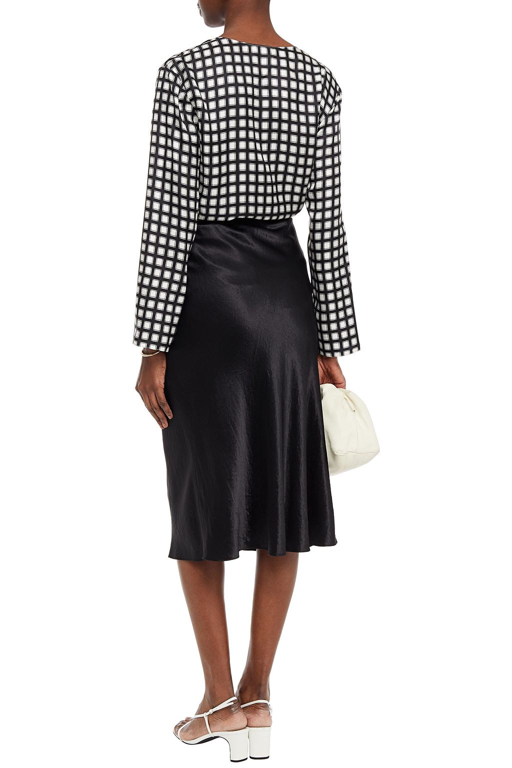 THEORY Draped checked silk-twill top
