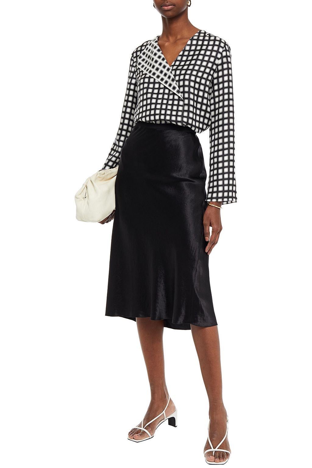 THEORY Draped checked silk-twill top