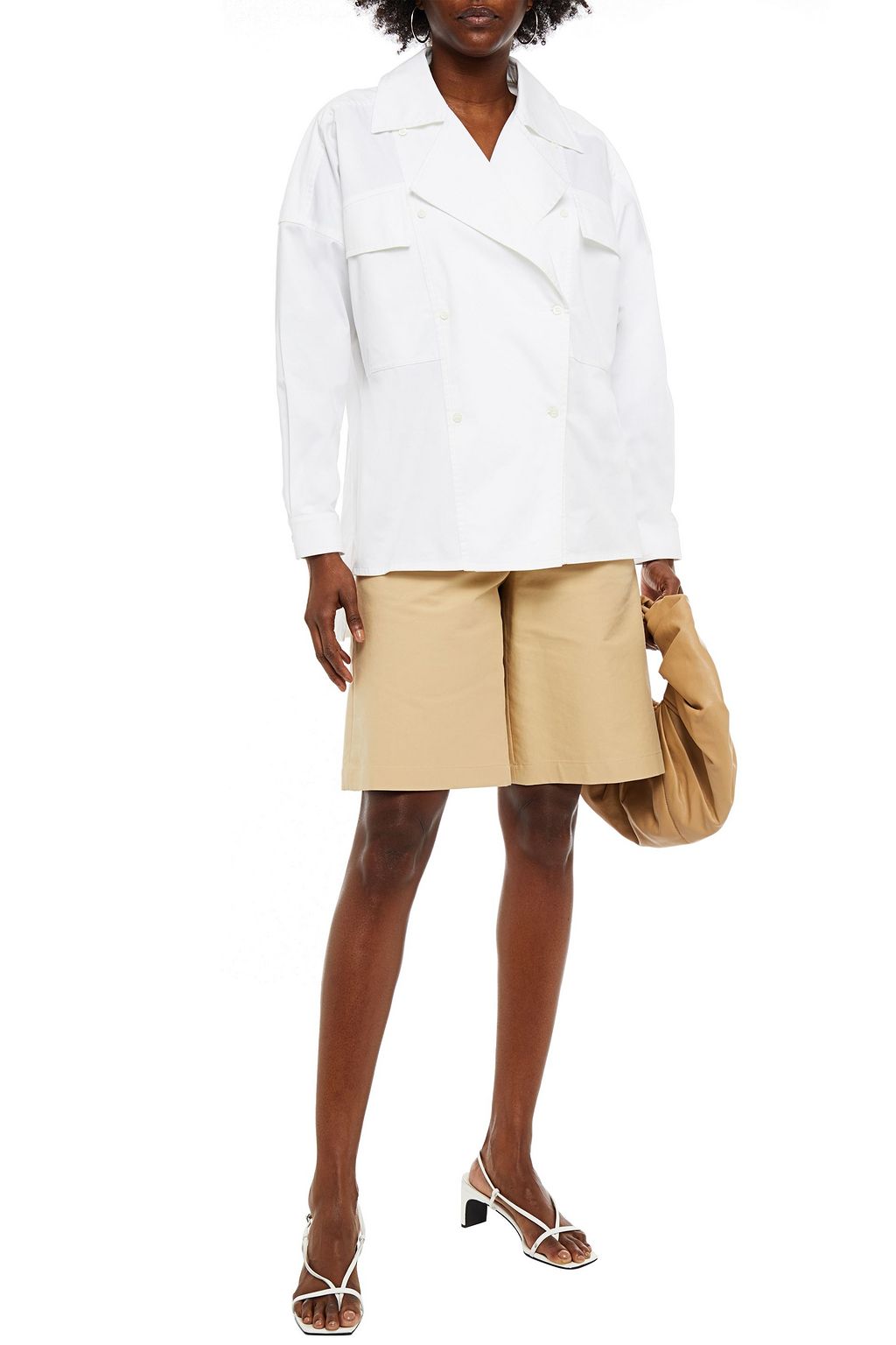 PIECE OF WHITE Raquel double-breasted stretch-cotton poplin shirt