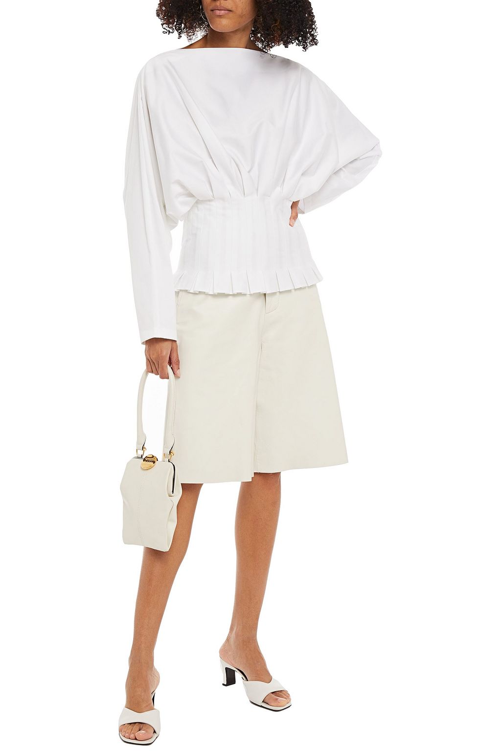 PIECE OF WHITE Sandra pleated stretch-cotton poplin top