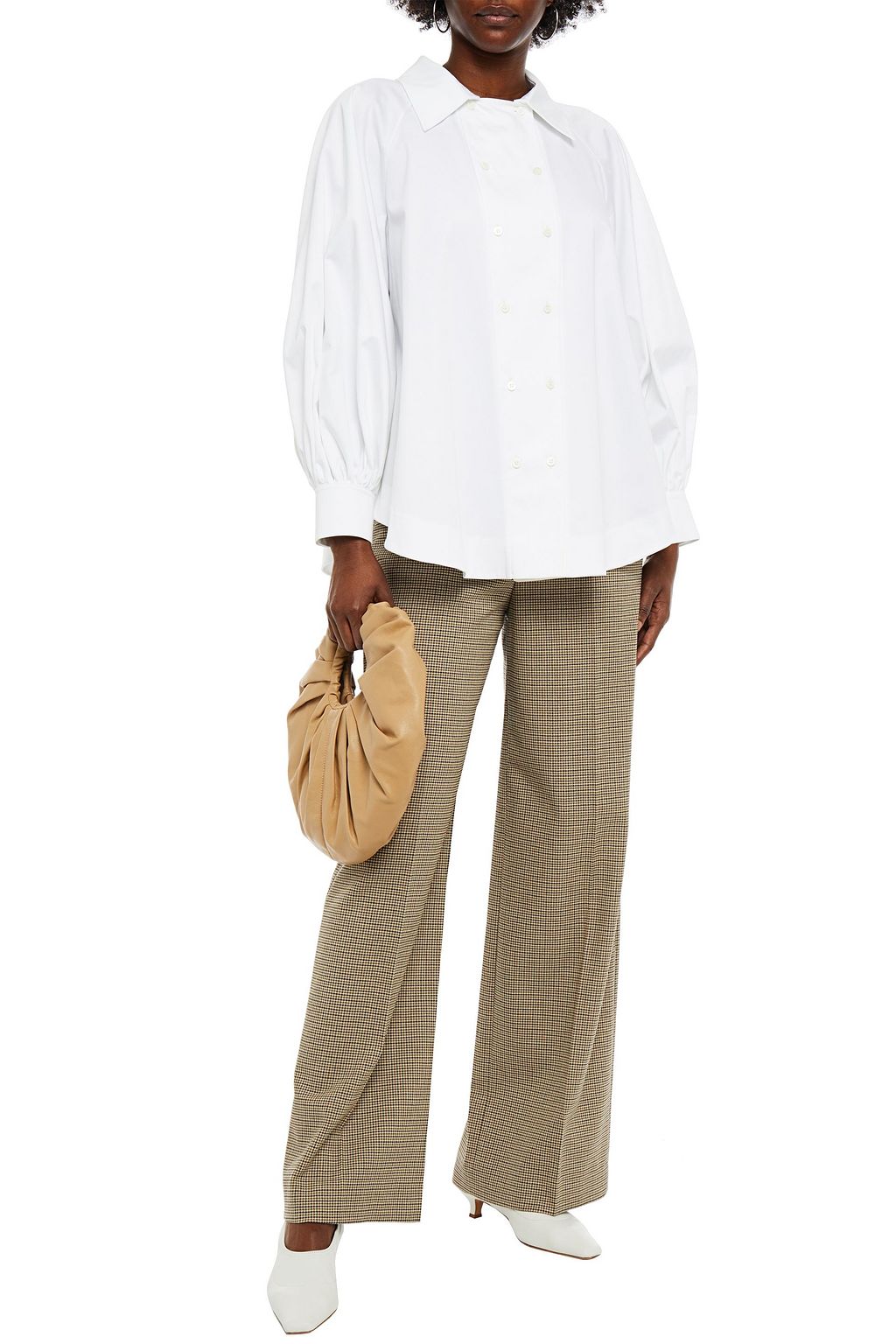 PIECE OF WHITE Evan gathered stretch-cotton poplin shirt