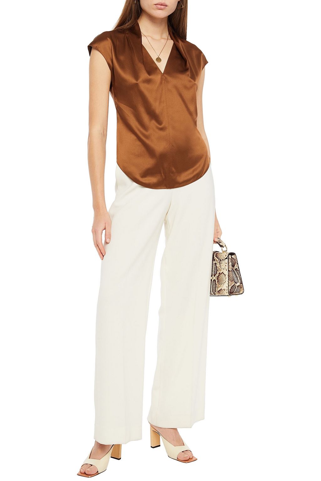 THEORY Draped silk-blend satin top