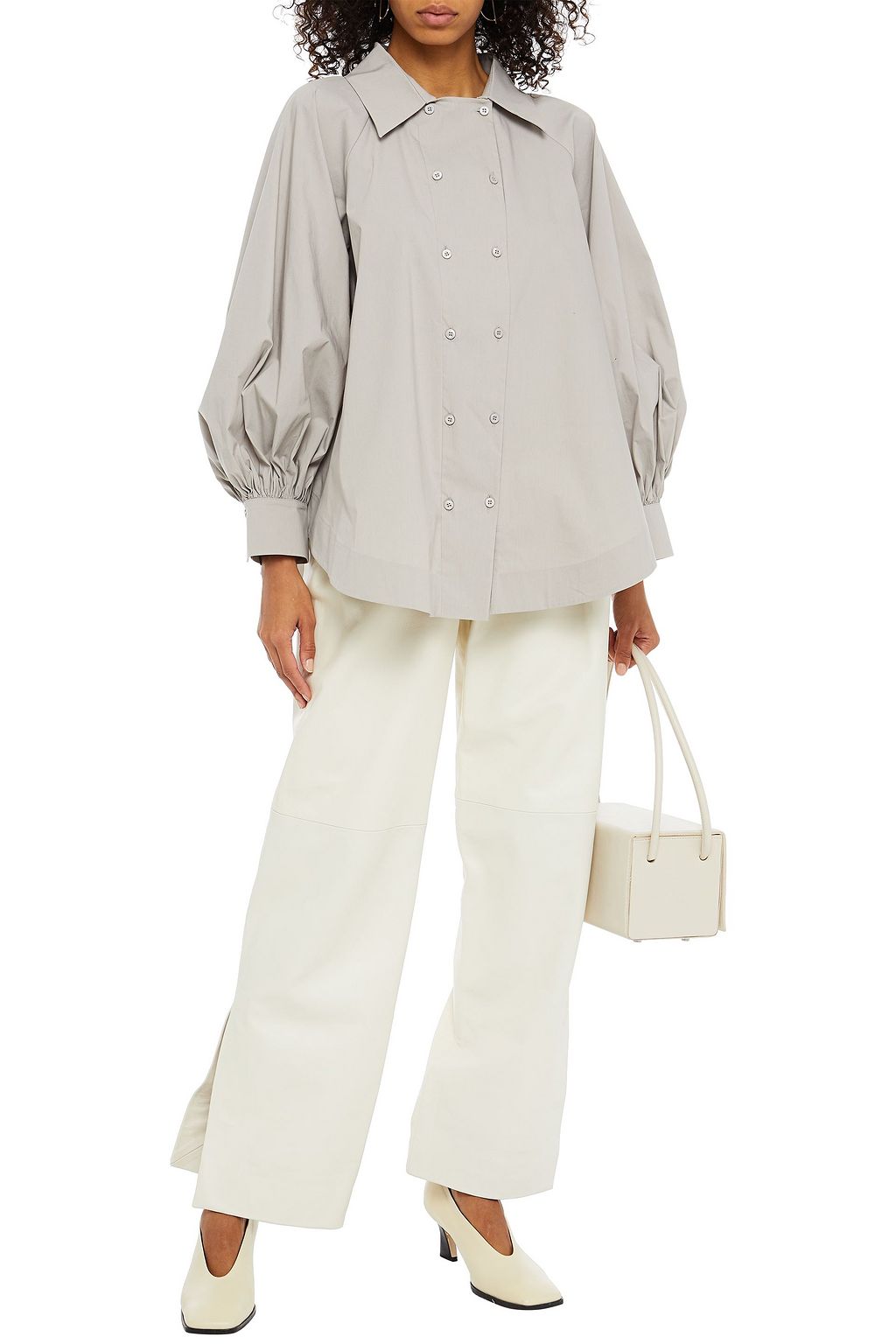 PIECE OF WHITE Evan gathered stretch-cotton poplin shirt