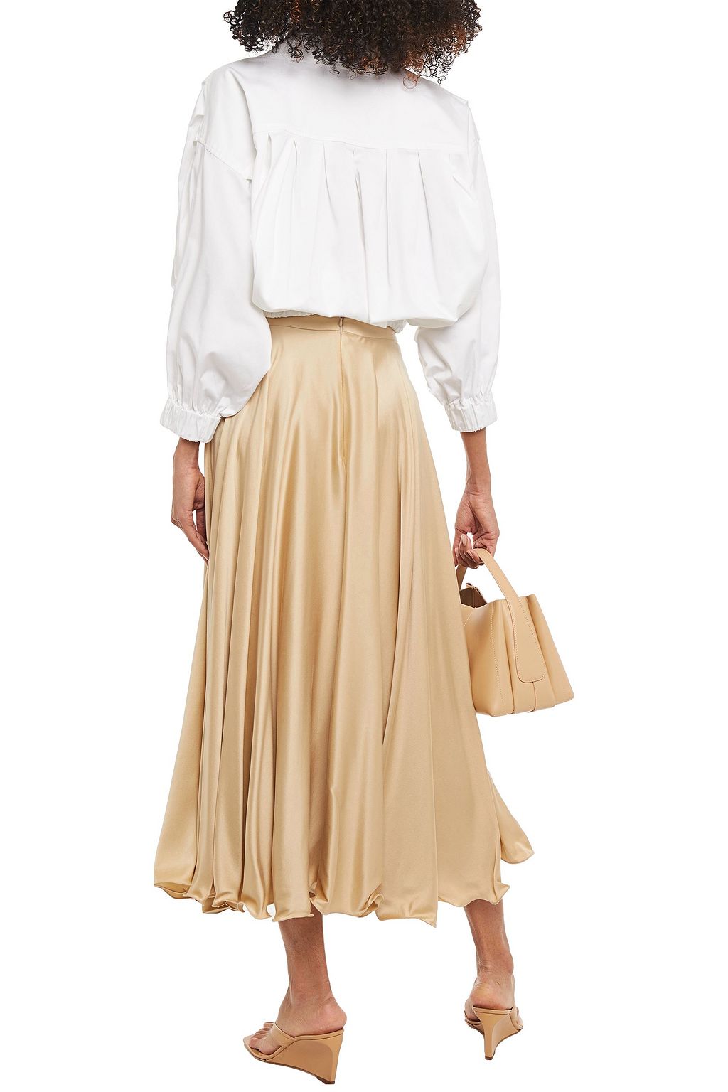 PIECE OF WHITE Sarah pleated cotton-blend poplin top