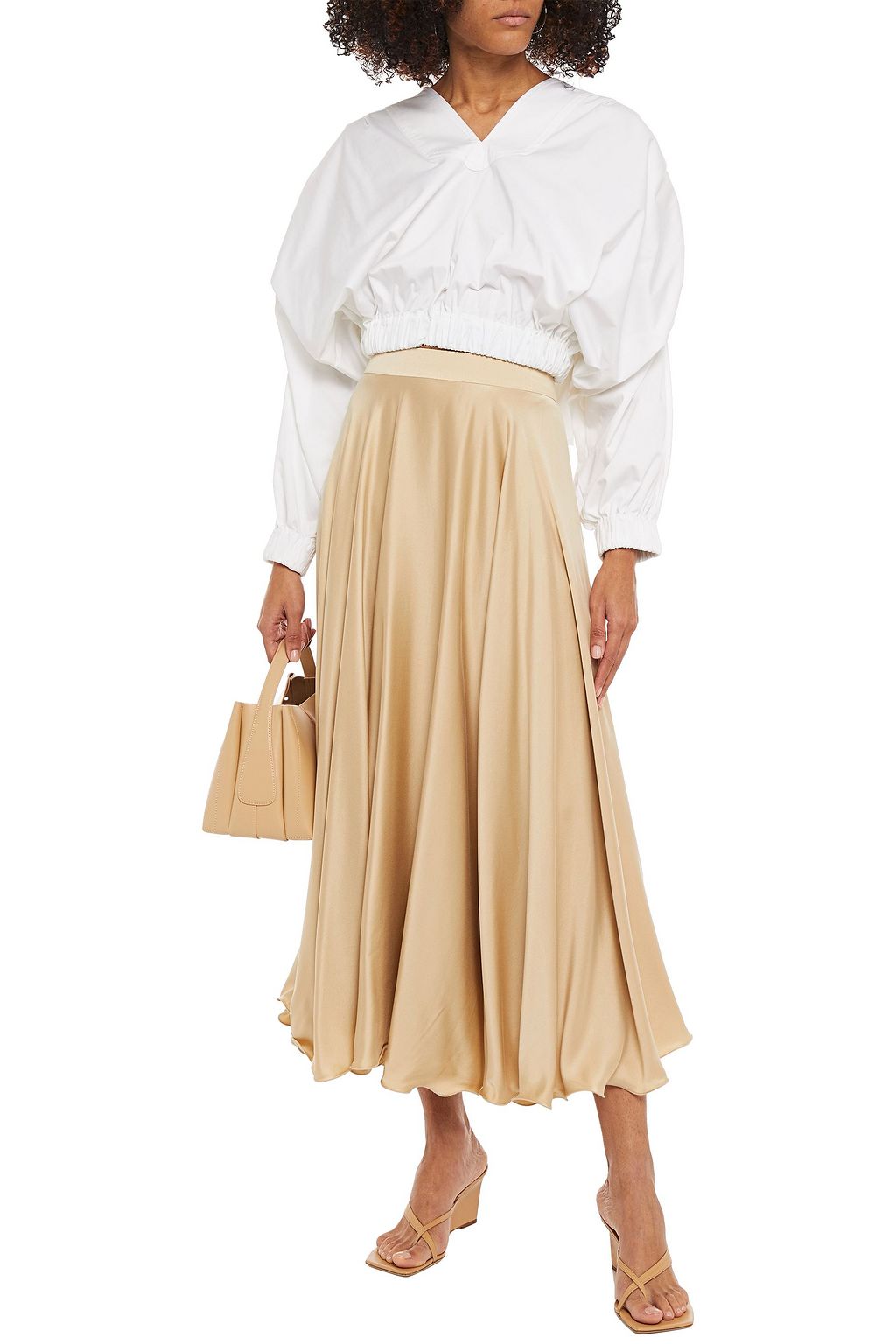 PIECE OF WHITE Sarah pleated cotton-blend poplin top