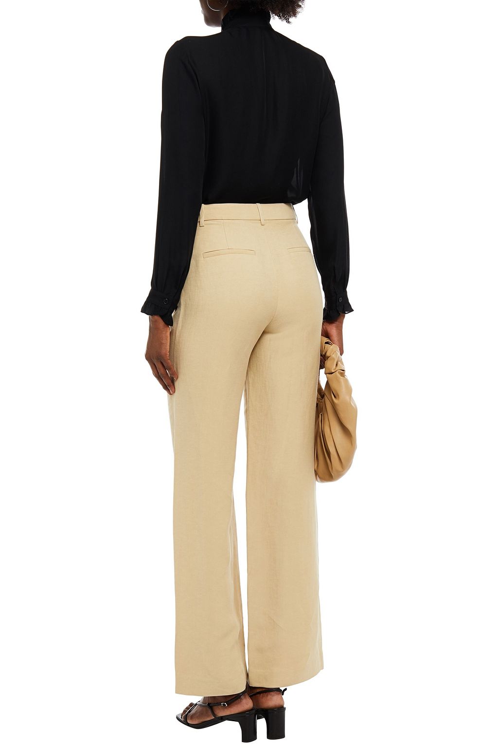 NILI LOTAN Dayton pleated slub linen and silk-blend wide-leg pants