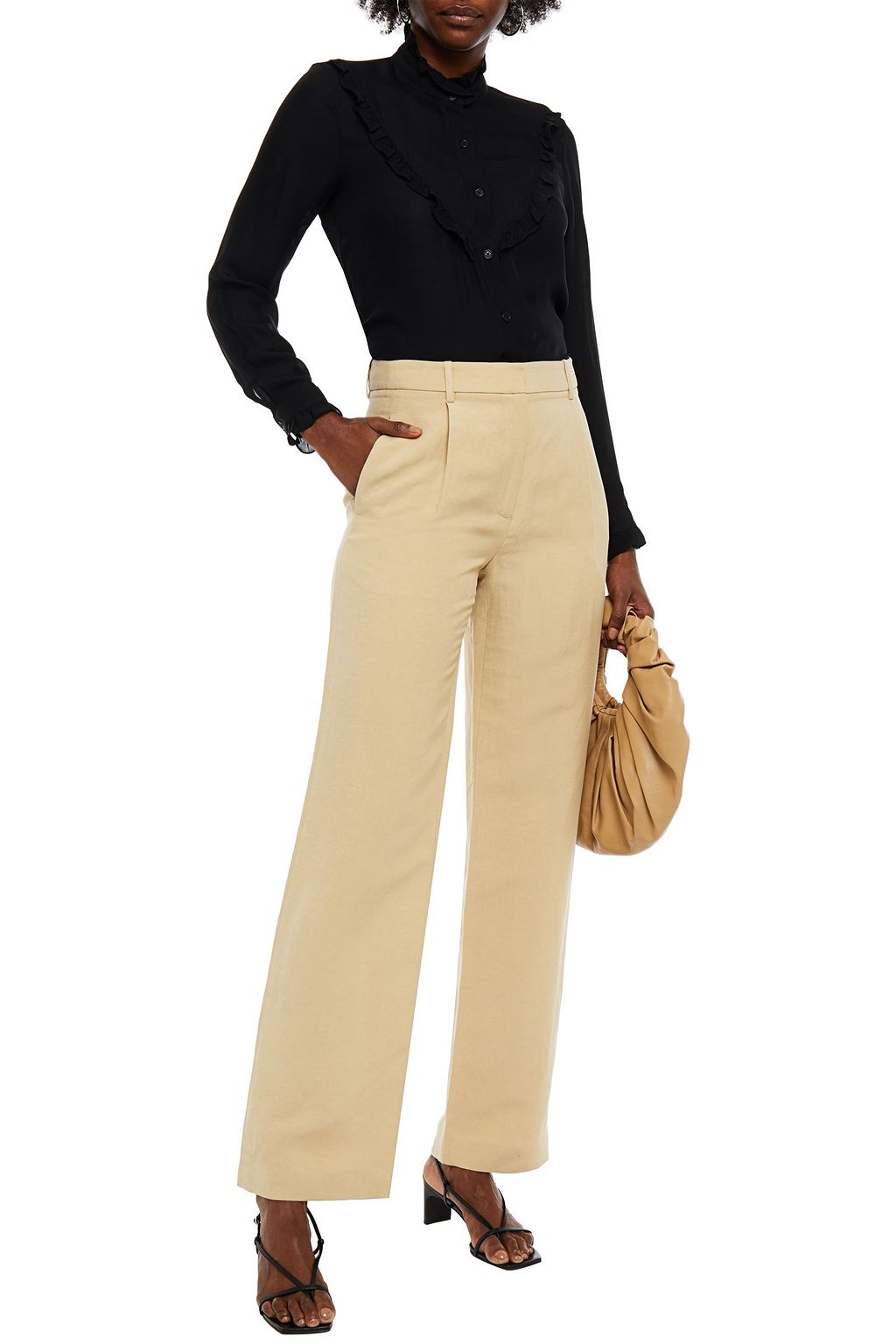 NILI LOTAN Dayton pleated slub linen and silk-blend wide-leg pants