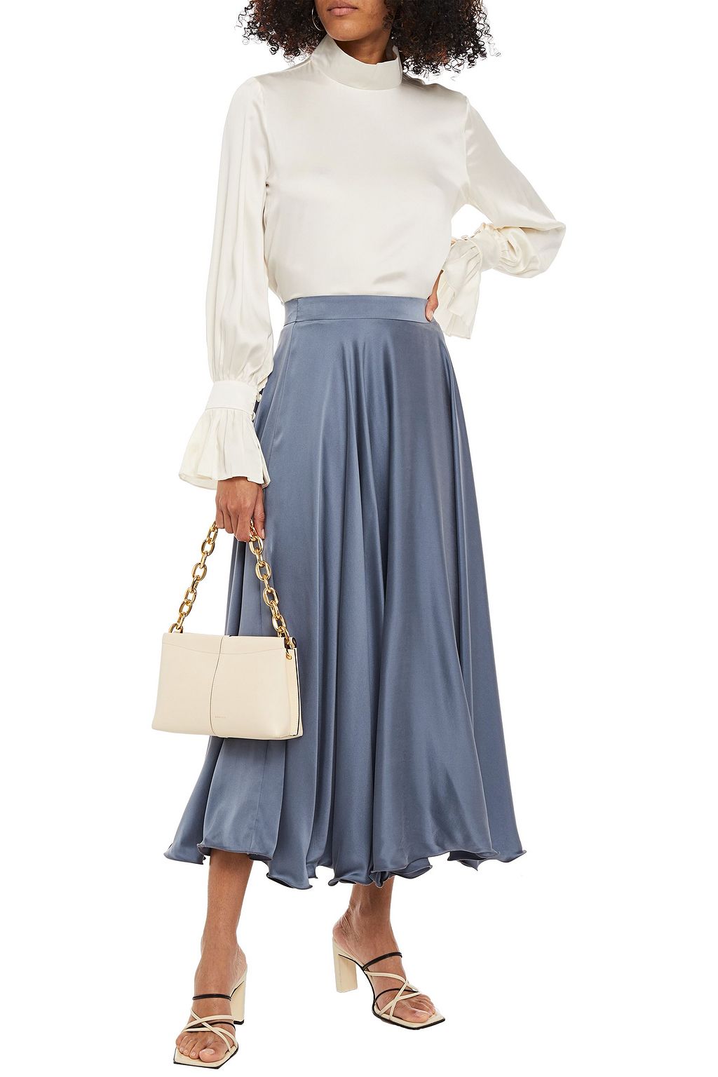 PIECE OF WHITE Gisele gathered silk-blend satin blouse