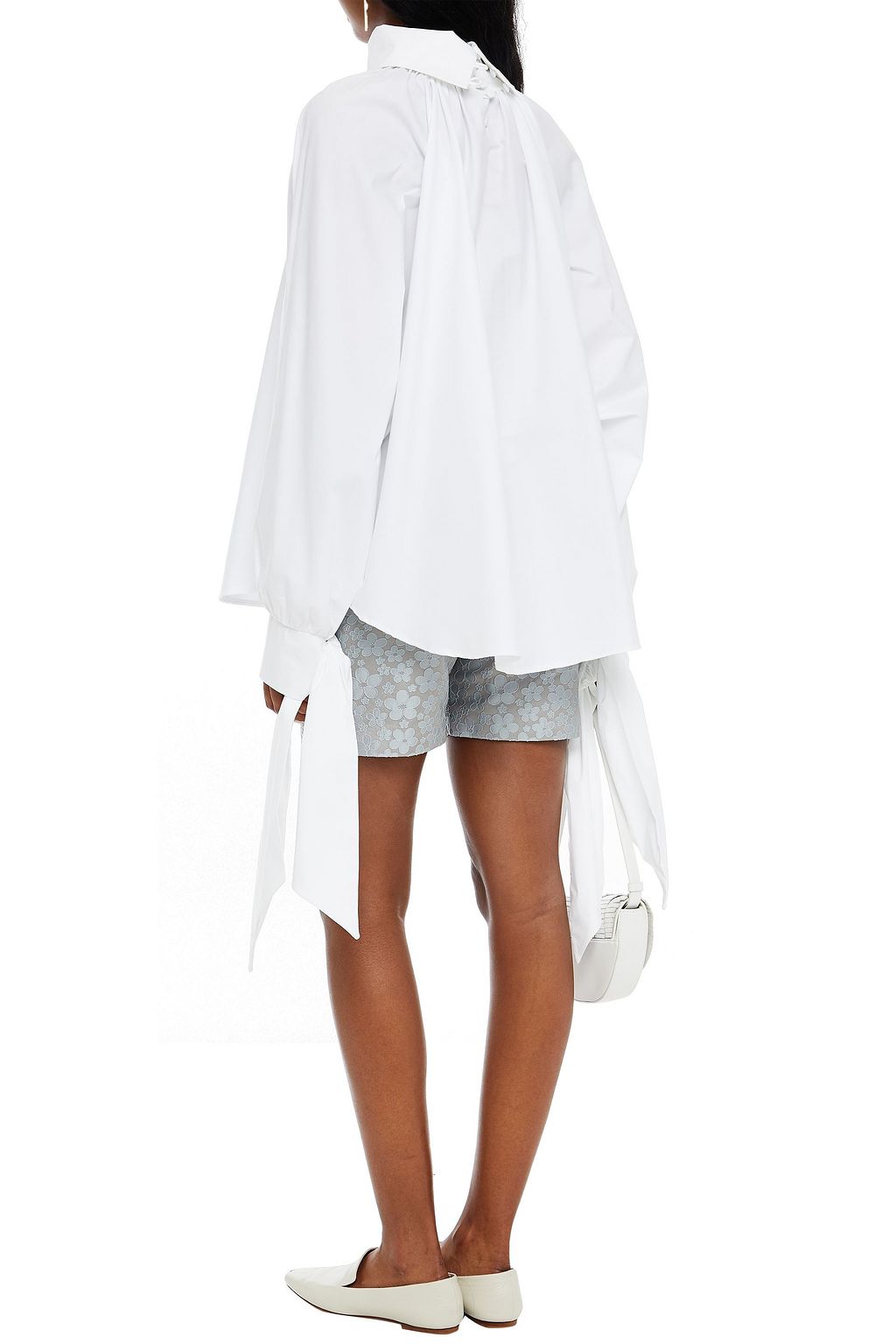 PIECE OF WHITE Jodie gathered stretch cotton-poplin blouse