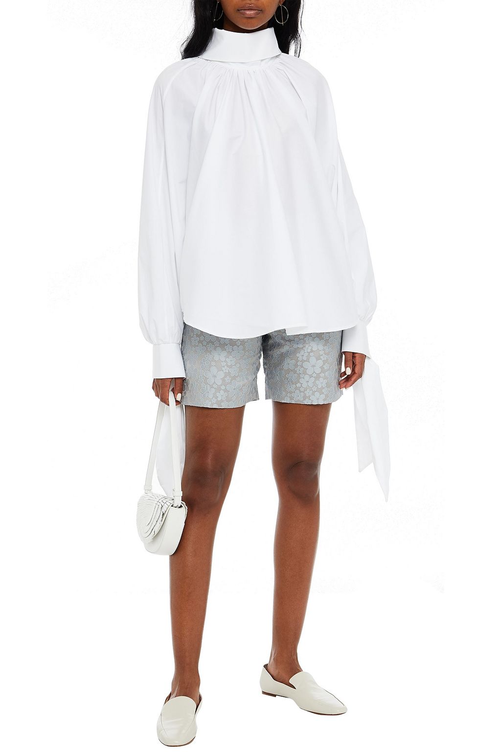 PIECE OF WHITE Jodie gathered stretch cotton-poplin blouse