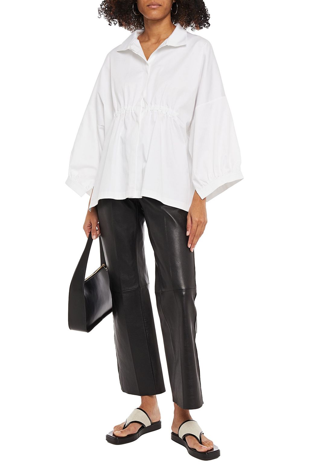 PIECE OF WHITE Josi gathered stretch-cotton poplin shirt