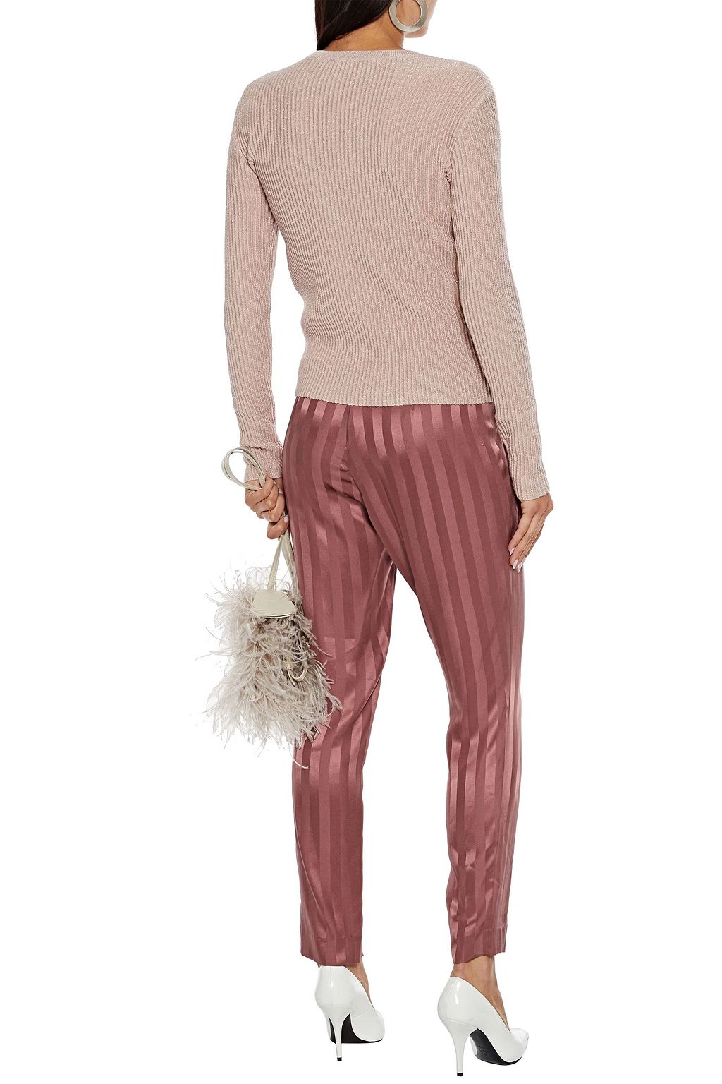 MICHELLE MASON Cutout metallic ribbed wool-blend sweater