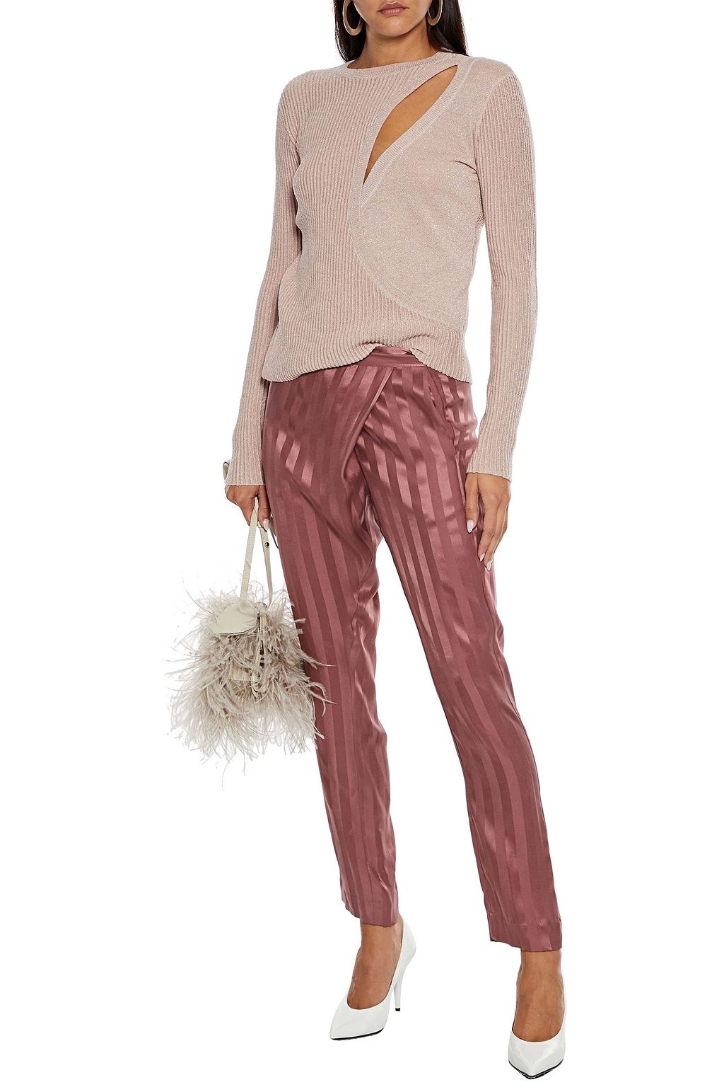 MICHELLE MASON Cutout metallic ribbed wool-blend sweater