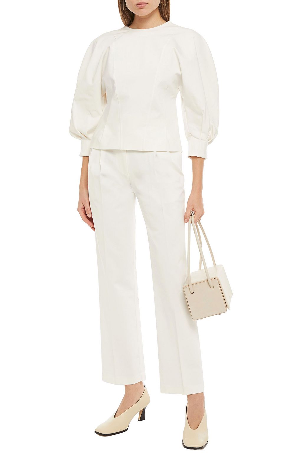PIECE OF WHITE Pleated gabardine top