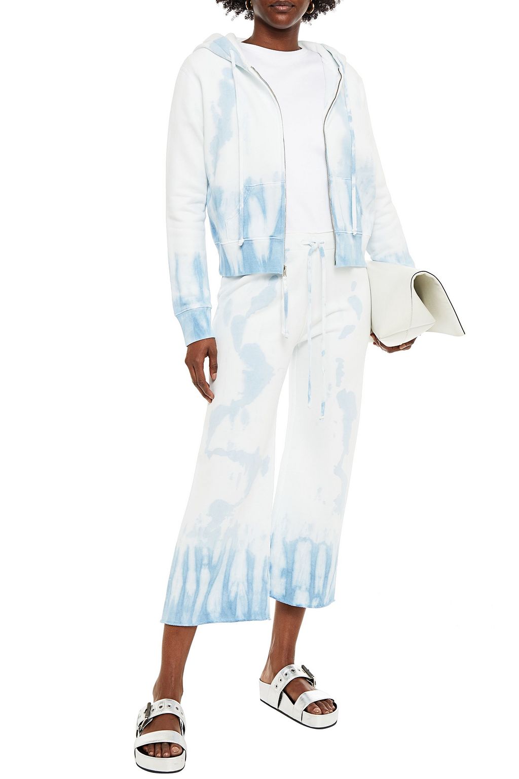 NILI LOTAN Kiki cropped tie-dyed French cotton-terry wide-leg pants