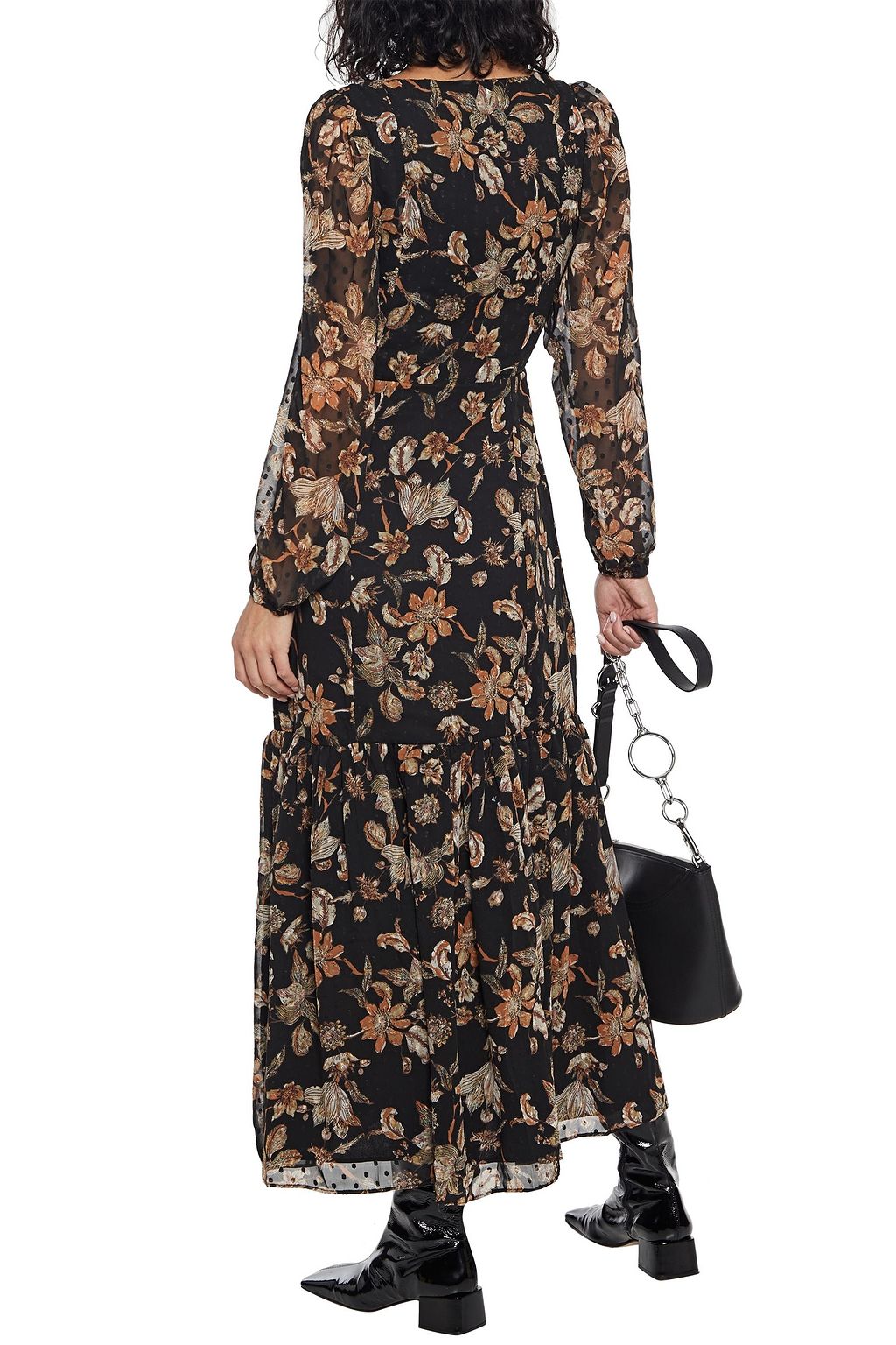 WALTER BAKER Sophia tie-neck floral-print fil coupé chiffon maxi dress